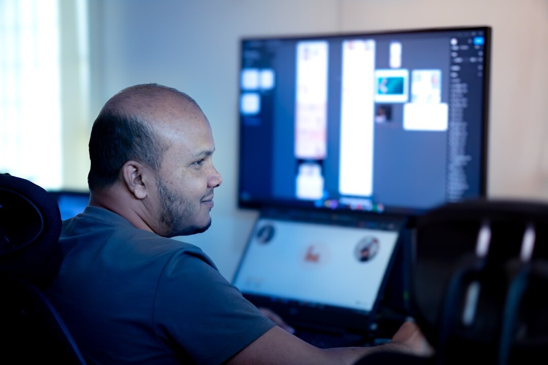 film editor at computer