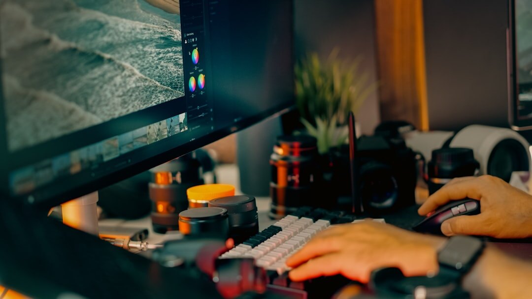 film editor working on computer