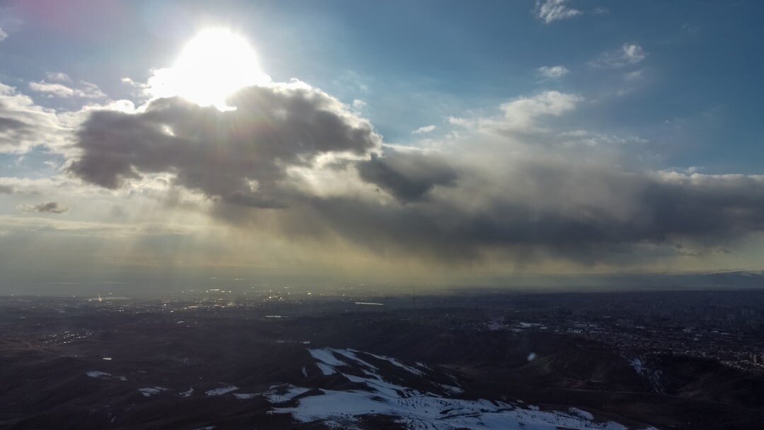 drone over city skyline